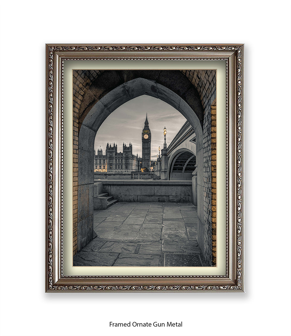 London Big Ben Archway View Sepia Assaf Frank Art Print