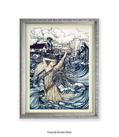 Arthur Rackham Mermaid And Waves Art Print