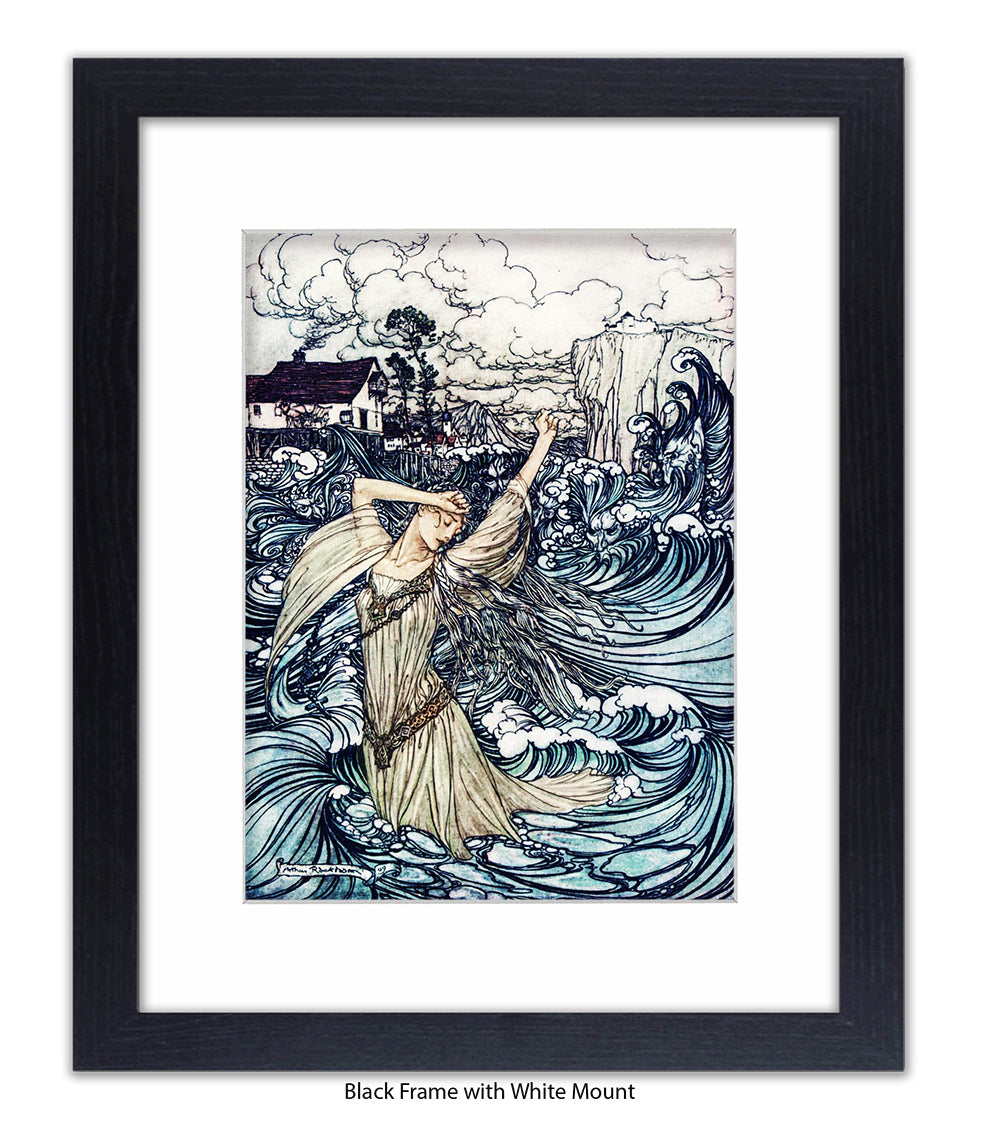 Arthur Rackham Mermaid And Waves Art Print