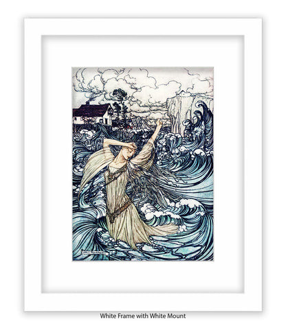 Arthur Rackham Mermaid And Waves Art Print