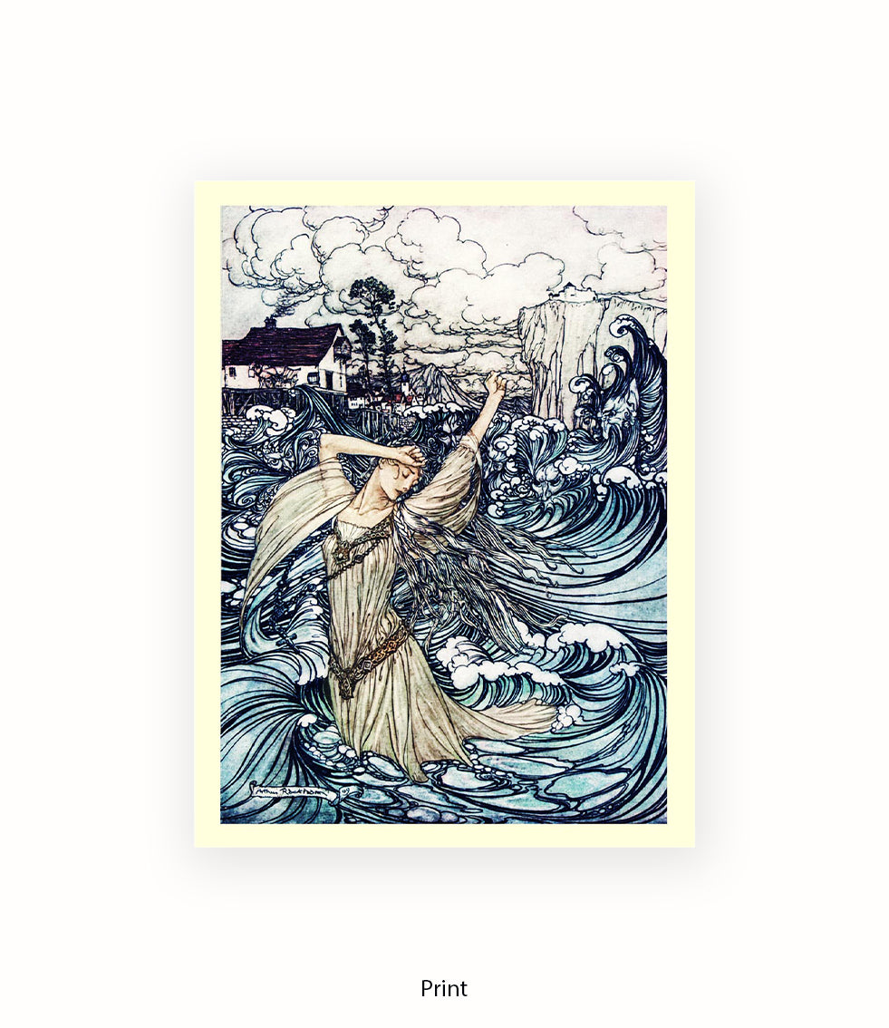 Arthur Rackham Mermaid And Waves Art Print