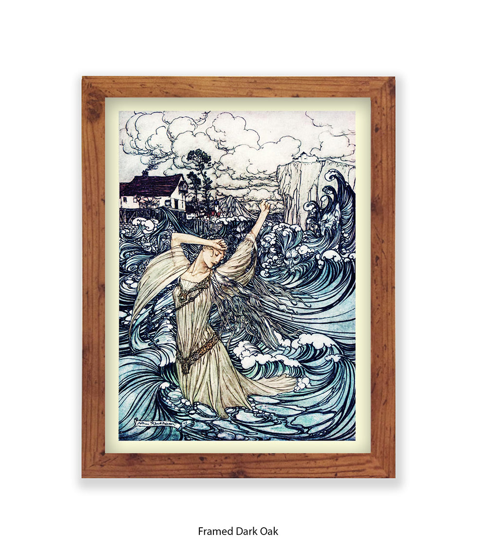 Arthur Rackham Mermaid And Waves Art Print