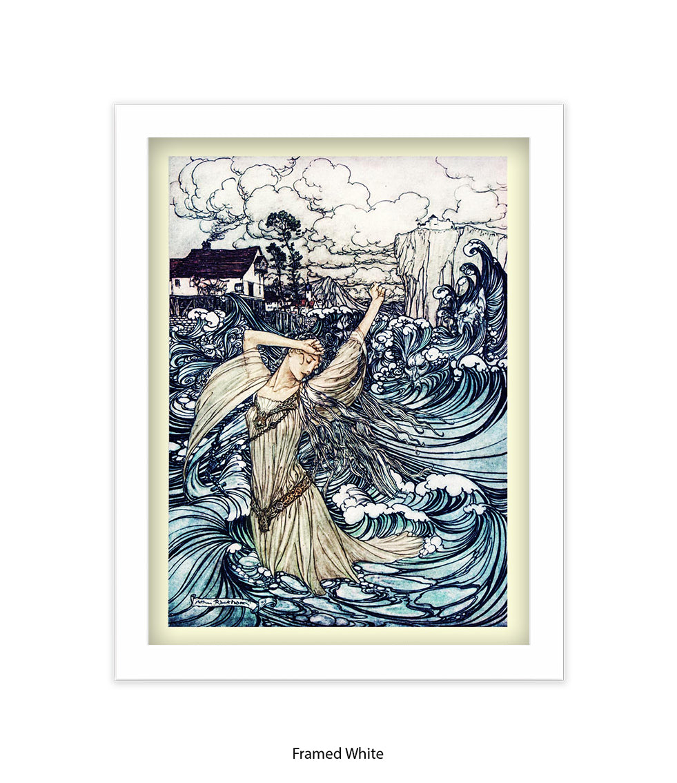 Arthur Rackham Mermaid And Waves Art Print