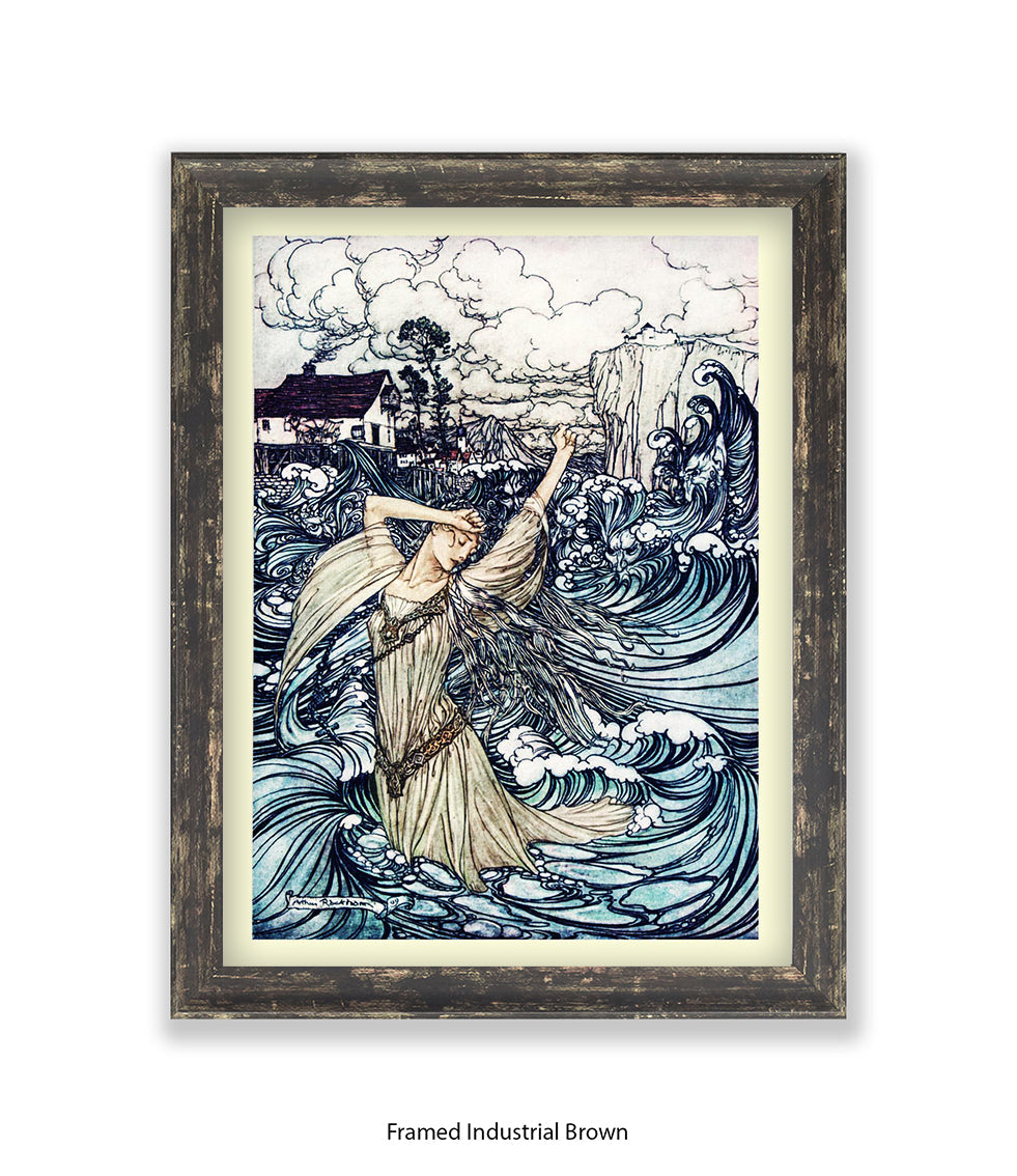 Arthur Rackham Mermaid And Waves Art Print