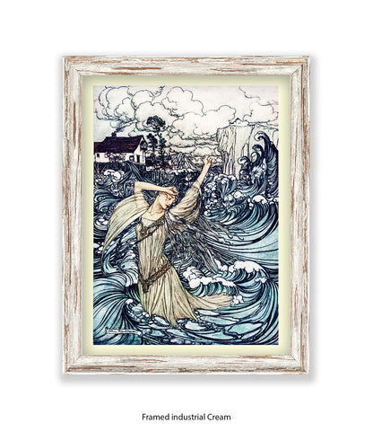 Arthur Rackham Mermaid And Waves Art Print