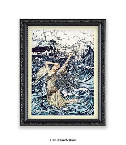 Arthur Rackham Mermaid And Waves Art Print