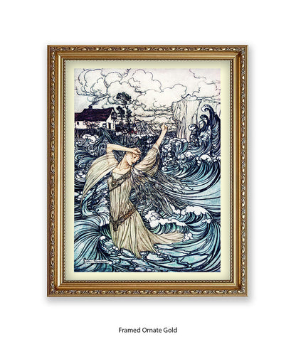 Arthur Rackham Mermaid And Waves Art Print