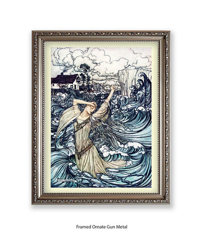 Arthur Rackham Mermaid And Waves Art Print