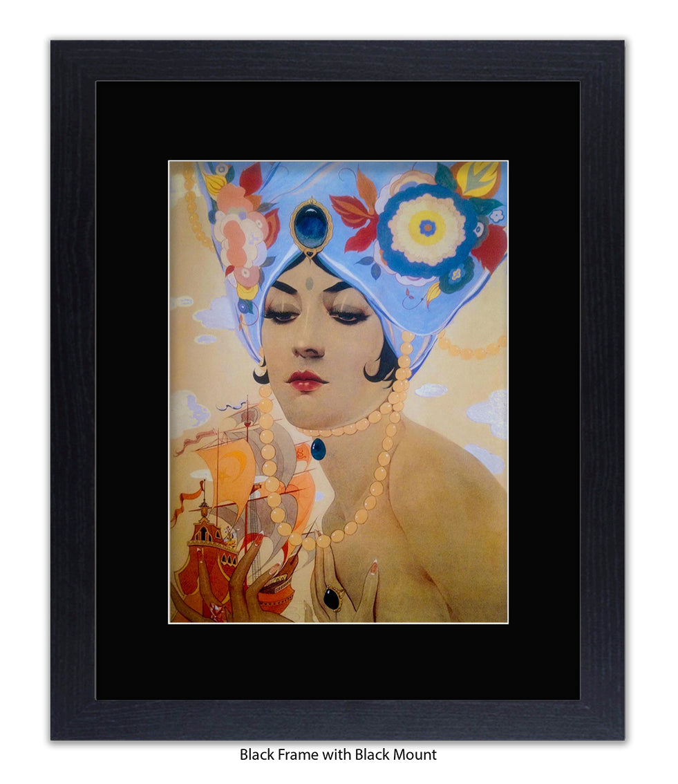 Girl With Blue Hat And Pearls Art Print