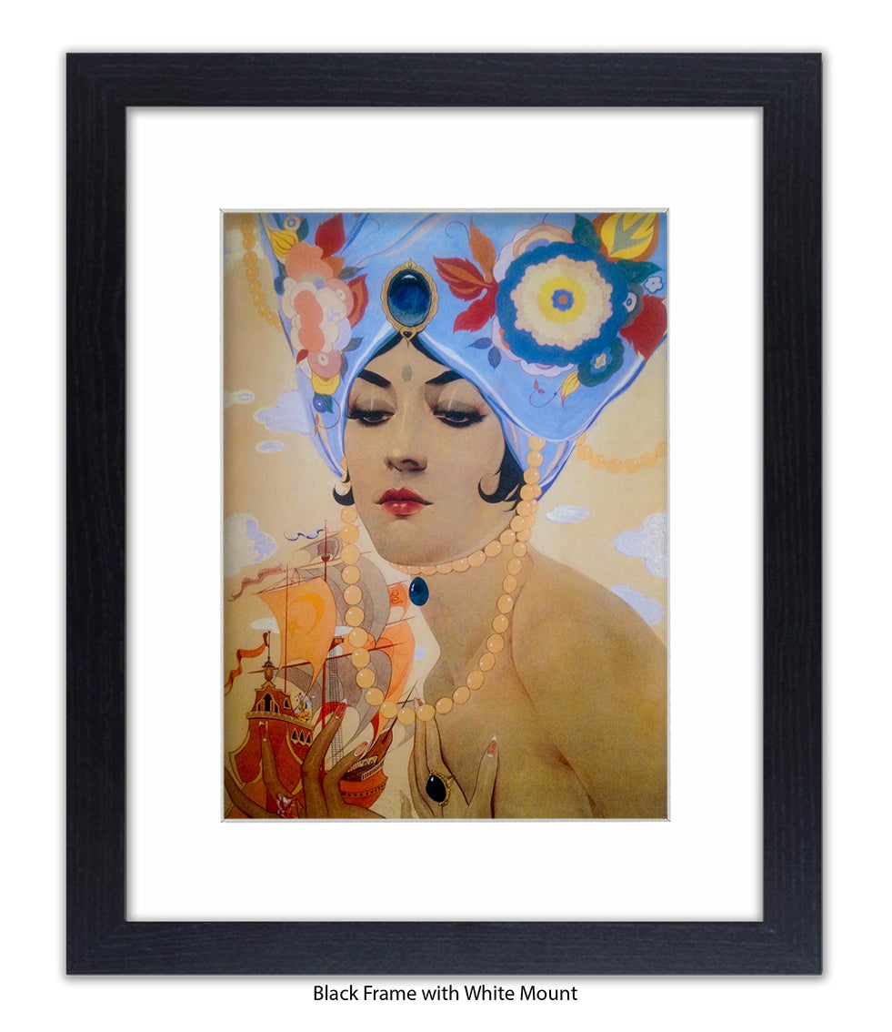 Girl With Blue Hat And Pearls Art Print