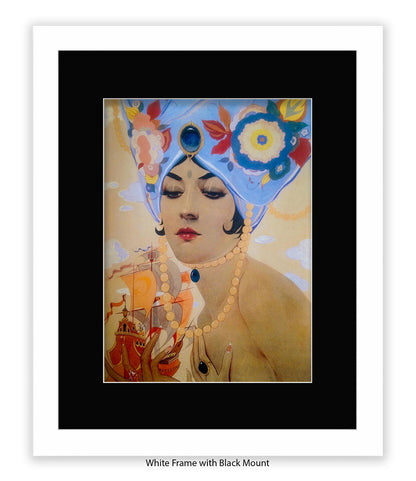 Girl With Blue Hat And Pearls Art Print