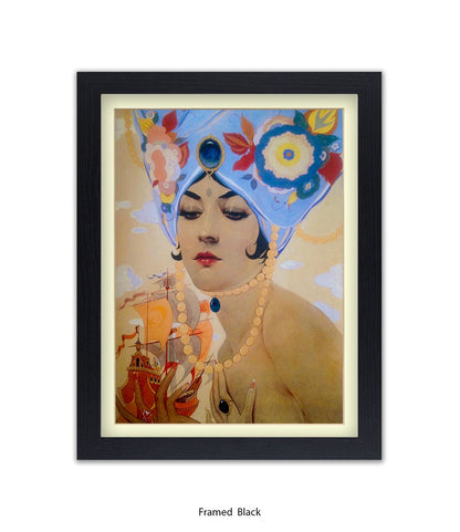 Girl With Blue Hat And Pearls Art Print