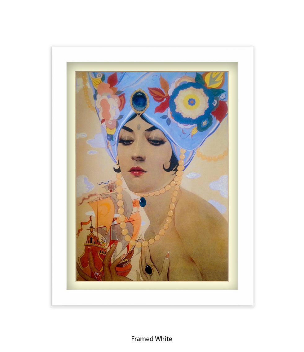 Girl With Blue Hat And Pearls Art Print