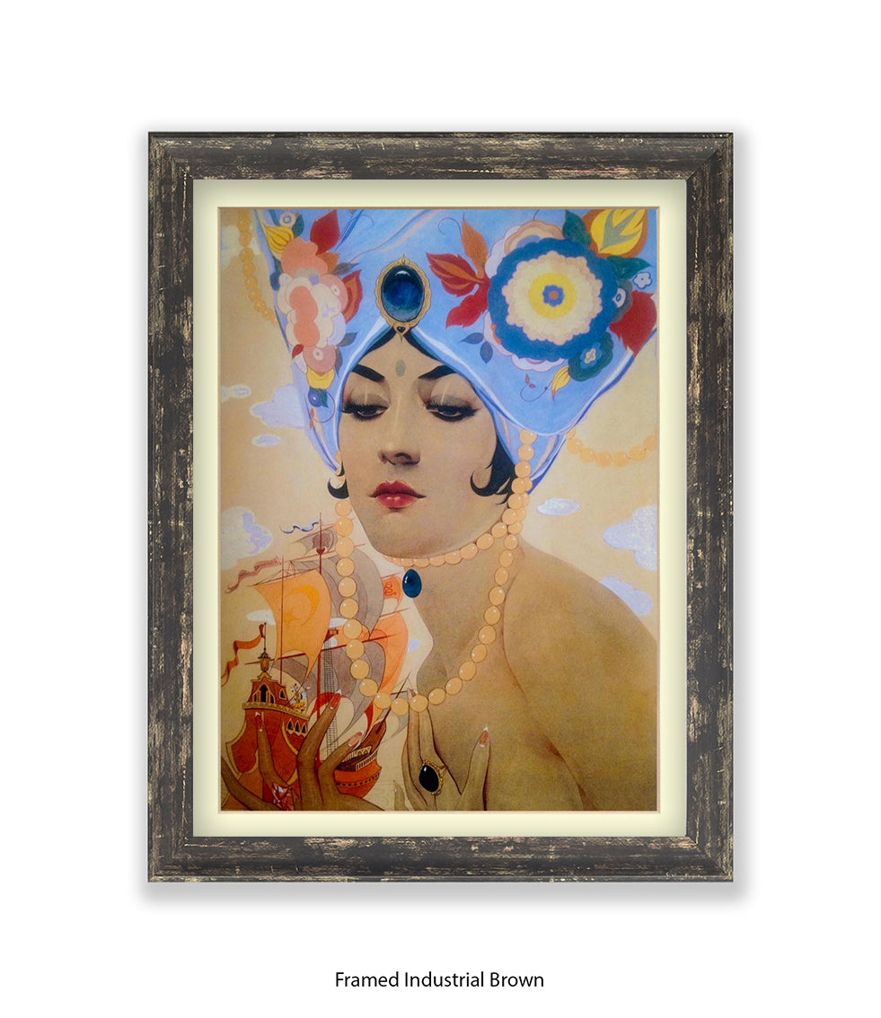 Girl With Blue Hat And Pearls Art Print