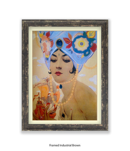 Girl With Blue Hat And Pearls Art Print