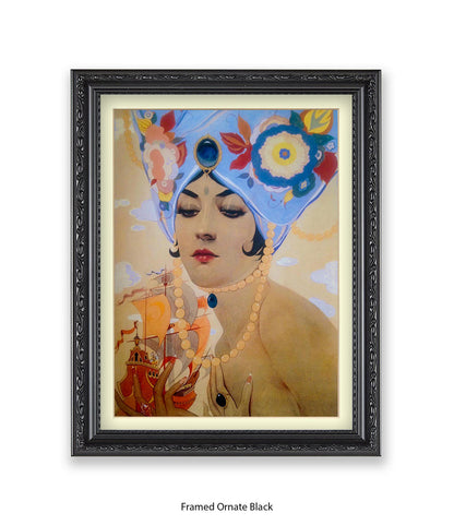 Girl With Blue Hat And Pearls Art Print