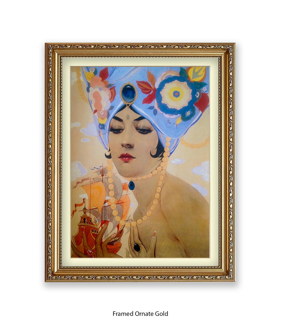 Girl With Blue Hat And Pearls Art Print