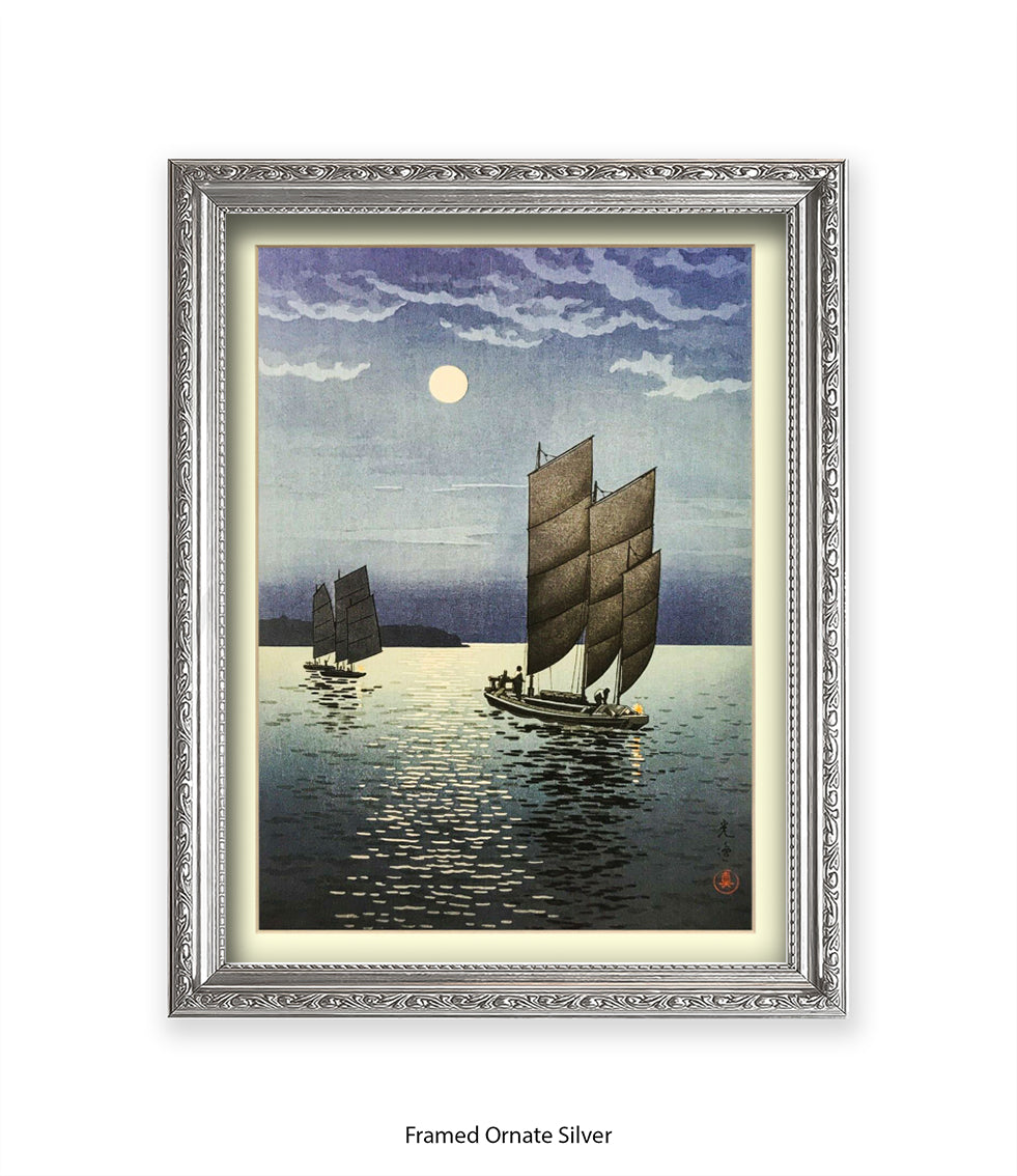 2 Boats at Shinagawa at Night Art Print