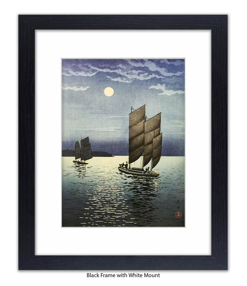 2 Boats at Shinagawa at Night Art Print