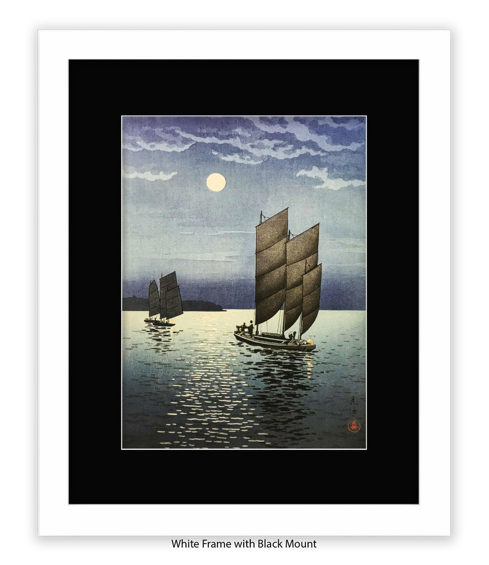 2 Boats at Shinagawa at Night Art Print