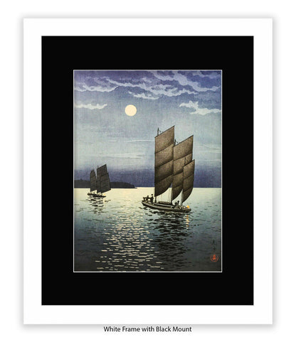 2 Boats at Shinagawa at Night Art Print