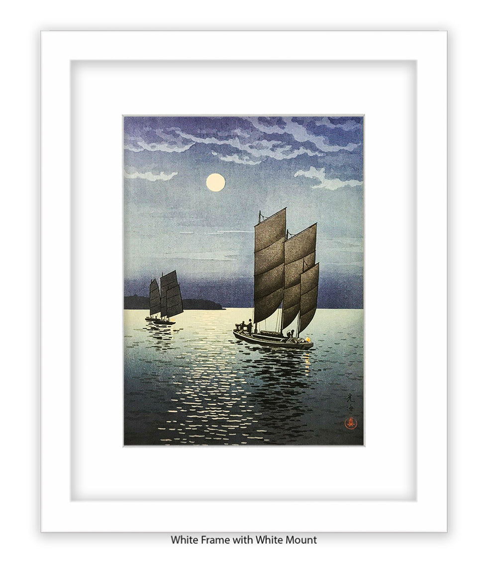 2 Boats at Shinagawa at Night Art Print