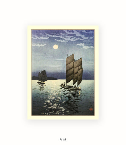 2 Boats at Shinagawa at Night Art Print