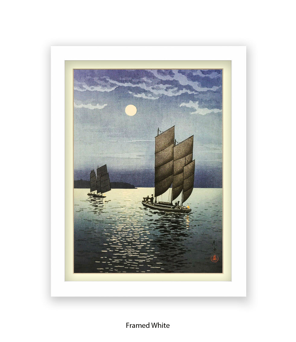 2 Boats at Shinagawa at Night Art Print