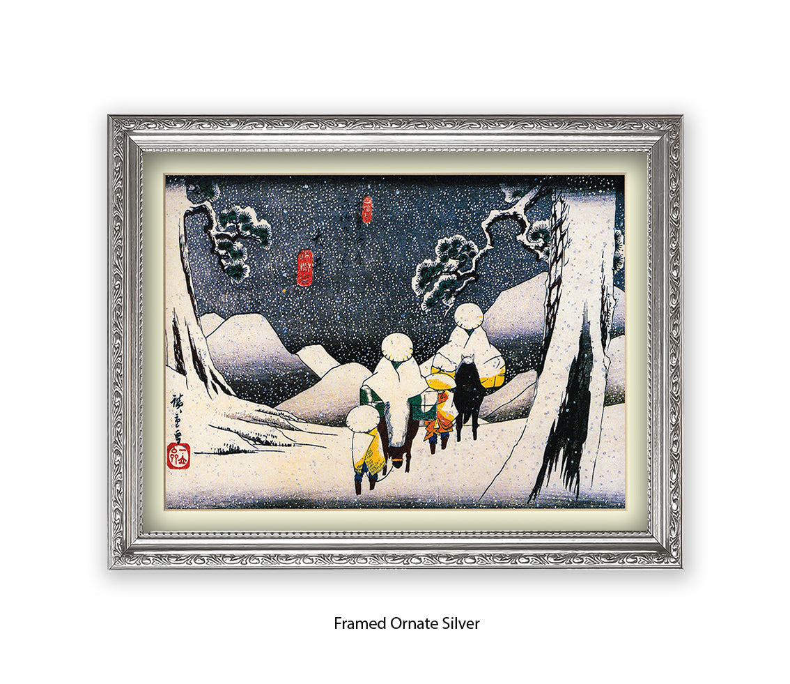 Snow Travellers On Horseback Japanese Art Print