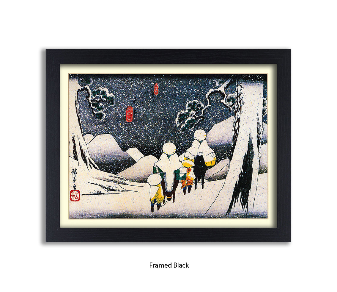 Snow Travellers On Horseback Japanese Art Print