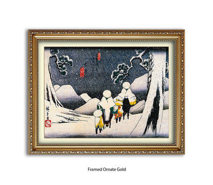 Snow Travellers On Horseback Japanese Art Print