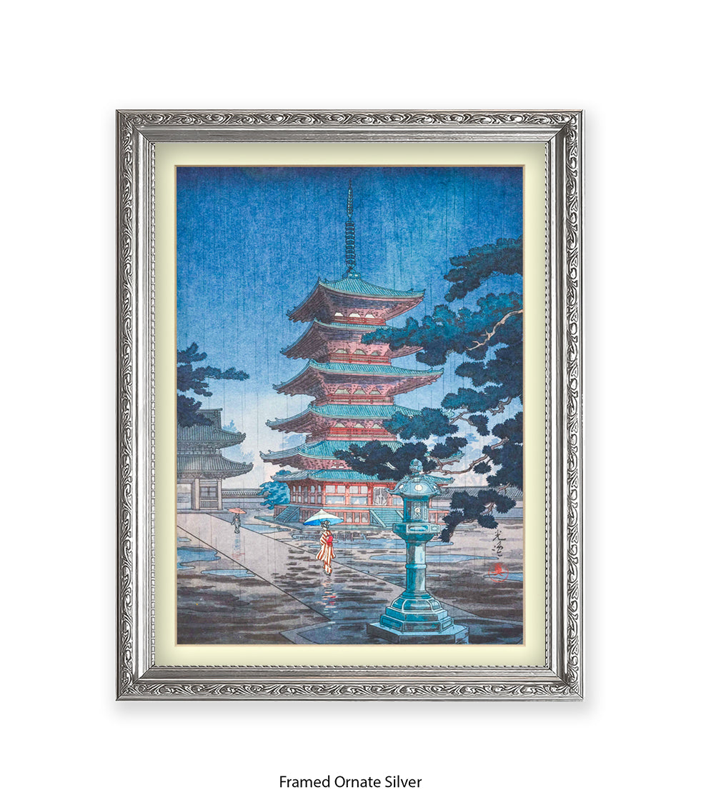 Temple Girls Umbrellas Japanese Art Print