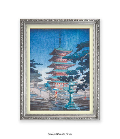 Temple Girls Umbrellas Japanese Art Print