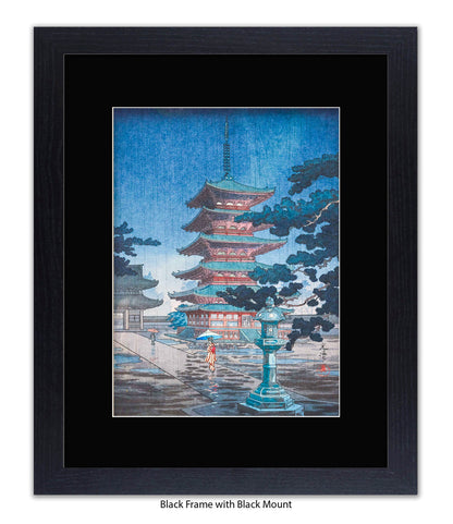 Temple Girls Umbrellas Japanese Art Print