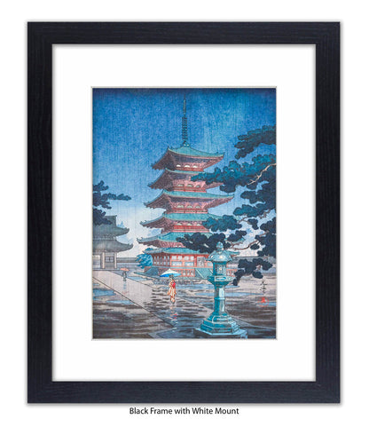 Temple Girls Umbrellas Japanese Art Print