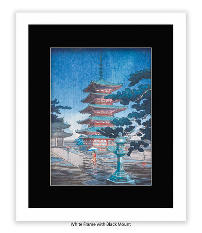 Temple Girls Umbrellas Japanese Art Print