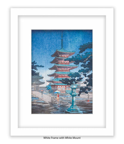 Temple Girls Umbrellas Japanese Art Print