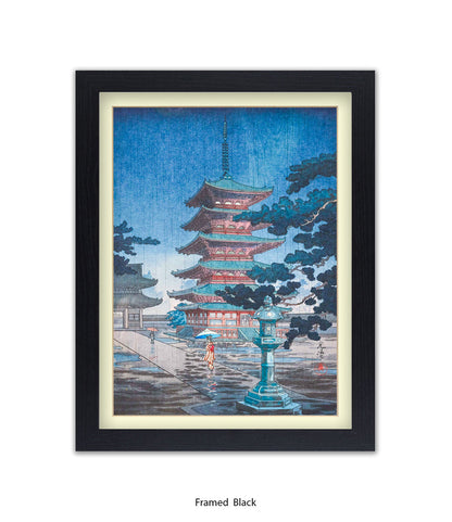 Temple Girls Umbrellas Japanese Art Print