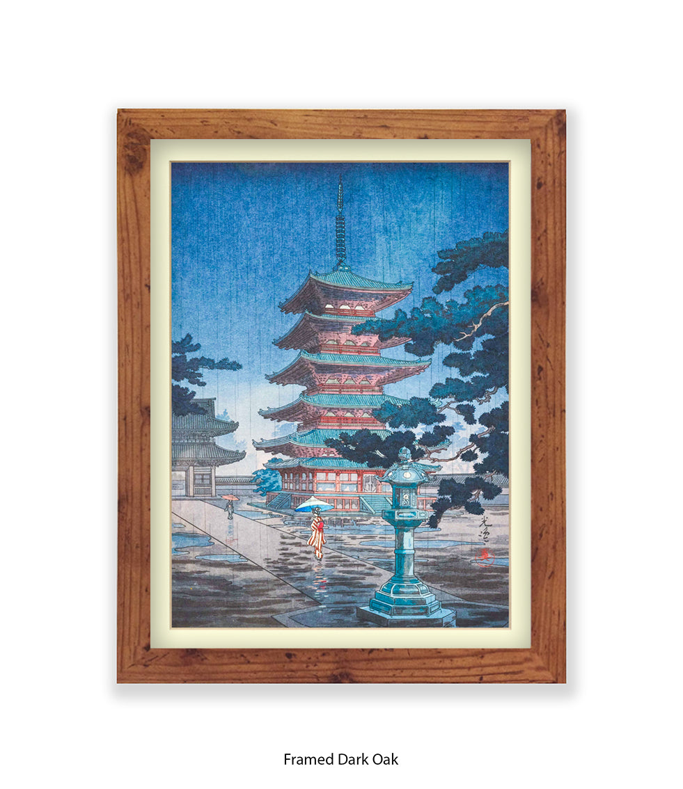 Temple Girls Umbrellas Japanese Art Print