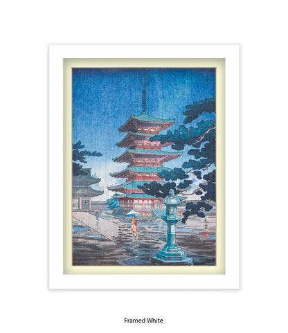 Temple Girls Umbrellas Japanese Art Print