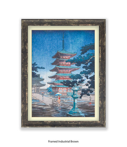 Temple Girls Umbrellas Japanese Art Print