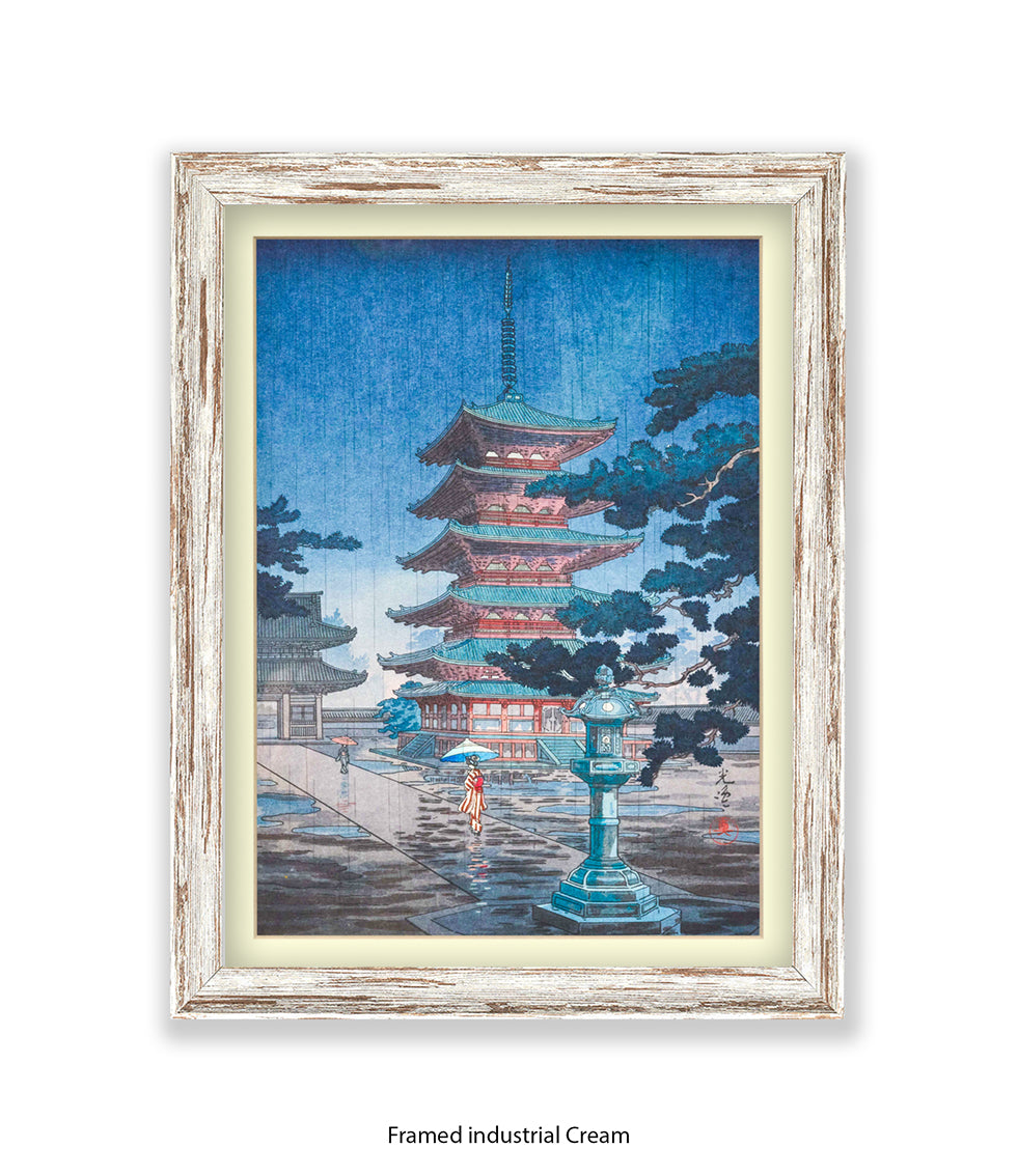 Temple Girls Umbrellas Japanese Art Print