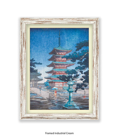 Temple Girls Umbrellas Japanese Art Print