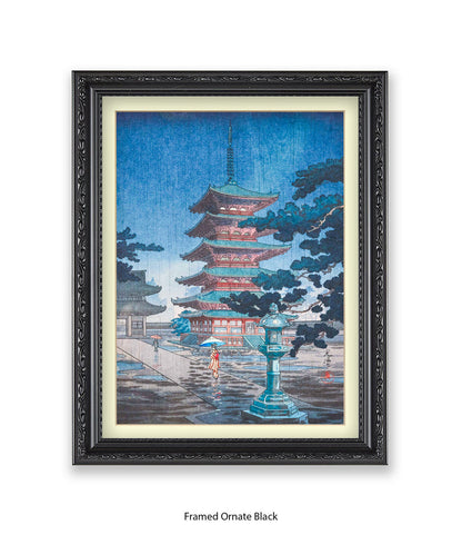 Temple Girls Umbrellas Japanese Art Print