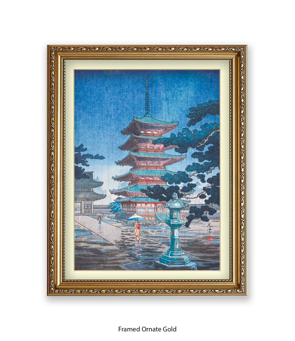 Temple Girls Umbrellas Japanese Art Print