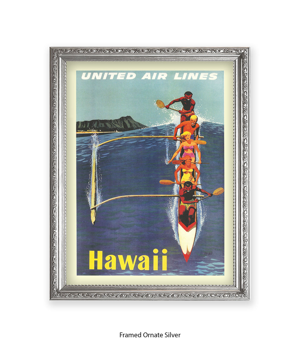 Hawaii Canoe  United Airlines Art Print