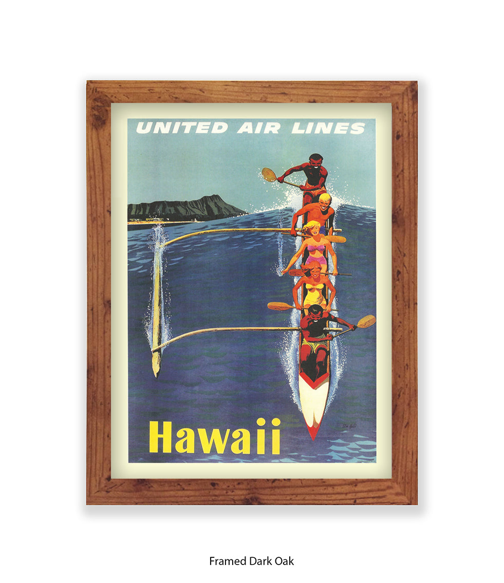 Hawaii Canoe  United Airlines Art Print