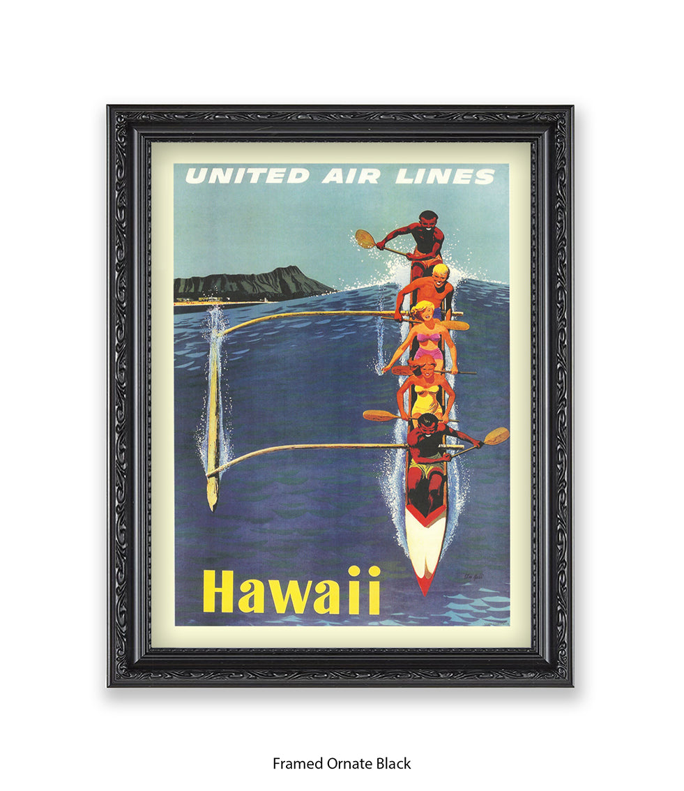 Hawaii Canoe  United Airlines Art Print