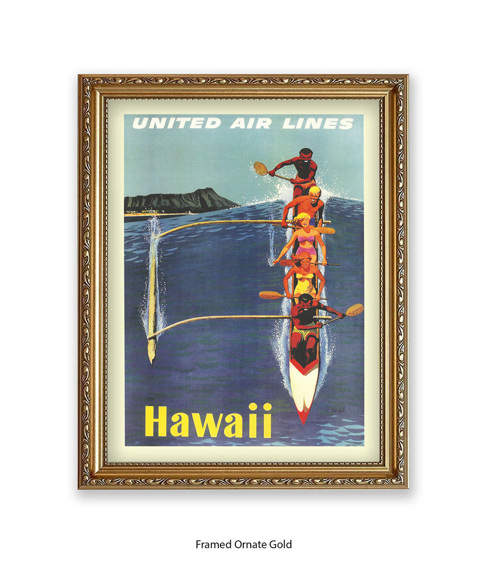 Hawaii Canoe  United Airlines Art Print