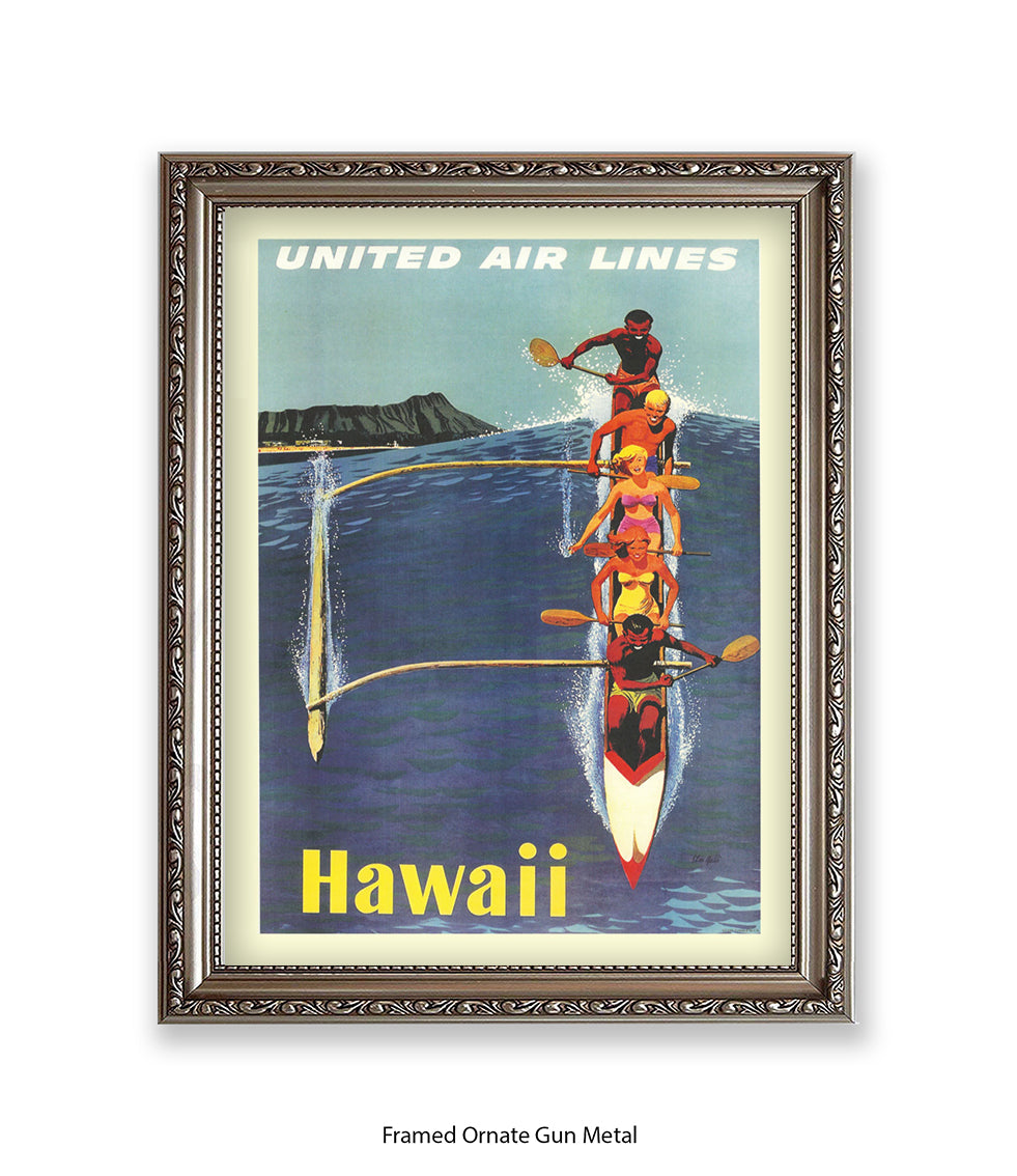 Hawaii Canoe  United Airlines Art Print